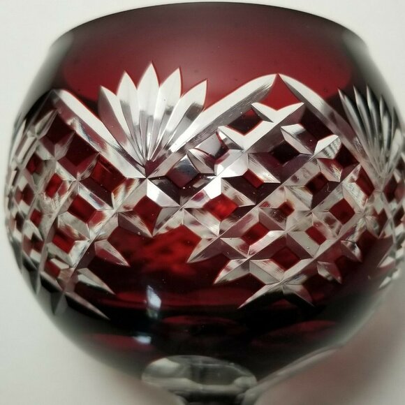 Lot of 2 Bavarian ruby red and clear cut glass wine goblets stemmed glasses 8.5" - Picture 9 of 10